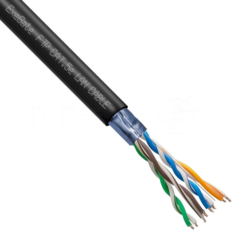 Кабель ExeGate FUTP4-C5e-CCA-S24-OUT-PE-BK-305 FTP 4 пары кат.5e CCA, 0.5мм (24AWG), экран, внешн., без троса, 305м, черн., PE
