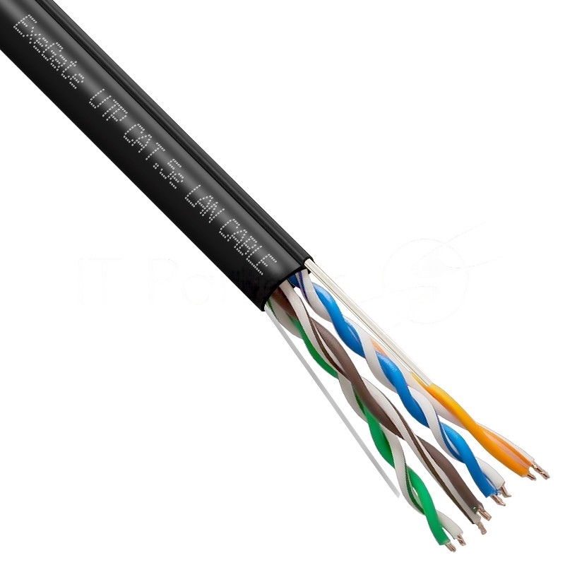 Кабель ExeGate UTP4-C5e-CCA-S24-SW-OUT-PE-BK-305 UTP 4 пары кат.5e CCA, 0.5мм (24AWG), внешн., с тросом, 305м, черн., PE