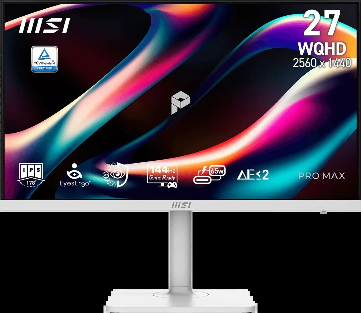 Монитор 27" MSI PRO MAX 271QPHW E14 IPS 2560x1440, 144 Гц, 4 мс (GtG), 16:9, 300 кд/м², HDMI 2.0b (x2), DisplayPort 1.2a, USB-C (65 Вт), встроенные динамики (6 Вт), Flicker Free, Low Blue Light, Adaptive-Sync, HDR Ready, регулировка по высоте, поворотная подставка, портретный режим, подставка для те