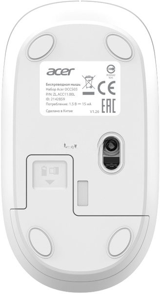 Клавиатура + мышь Acer OCC503 клав:белый мышь:белый USB беспроводная (ZL.ACC11.00L)