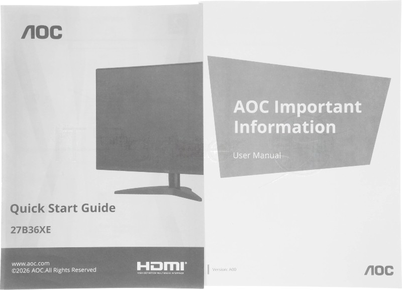 Монитор AOC 27" 27B36XE черный IPS LED 16:9 HDMI матовая 300cd 178гр/178гр 1920x1080 144Hz VGA FHD 3.06кг