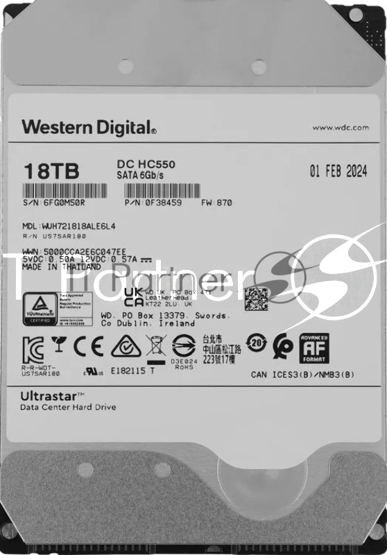 Жесткий диск HDD WD Ultrastar DC HC550 18Tb 7200rpm SATA 512Mb 3.5"