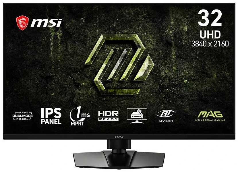 Монитор 31.5" MSI MAG 321UPD E14 IPS 3840x2160, 144 Гц, 1 мс (MPRT), 16:9, 300 кд/м², HDMI 2.1 (x2), DisplayPort 1.4a, выход на наушники, Flicker Free, Adaptive-Sync, PIP, Dual Mode, регулировка по высоте, поворотная подставка, портретный режим, черный