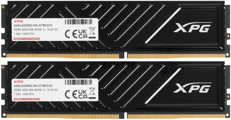 Модуль памяти ADATA 16GB DDR4 3200 UDIMM XPG GAMMIX D35 Gaming Memory AX4U32008G16A-DTBKD35 1.35V, Heat Shield, Kit (2x8GB), Black, RTL,