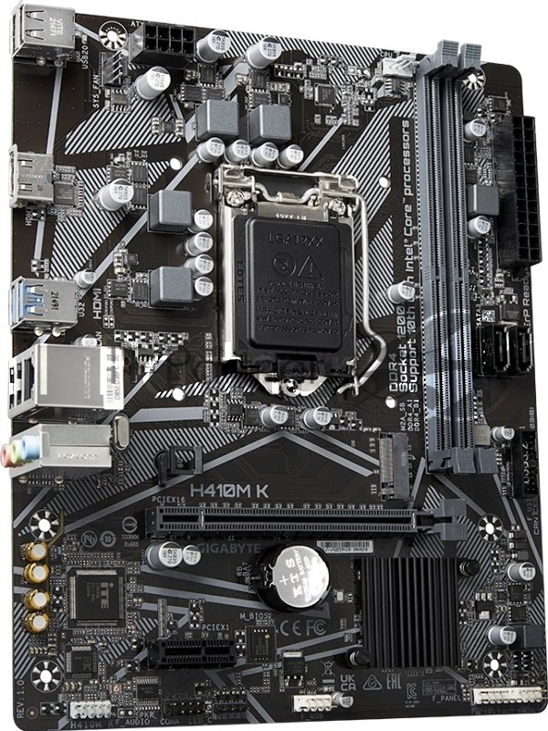 Материнская плата Gigabyte H410M K, LGA1200, Intel H470, 2xDDR4, 2xSATA 6Gb/s, 1xM.2, 1xPCIe 3.0 x16, 1xPCIe 3.0 x1, 1xHDMI, 1x 1Gb LAN, 2xUSB 3.2 Gen 1, 4xUSB 2.0, 3x3.5 мм, 7.1, microATX