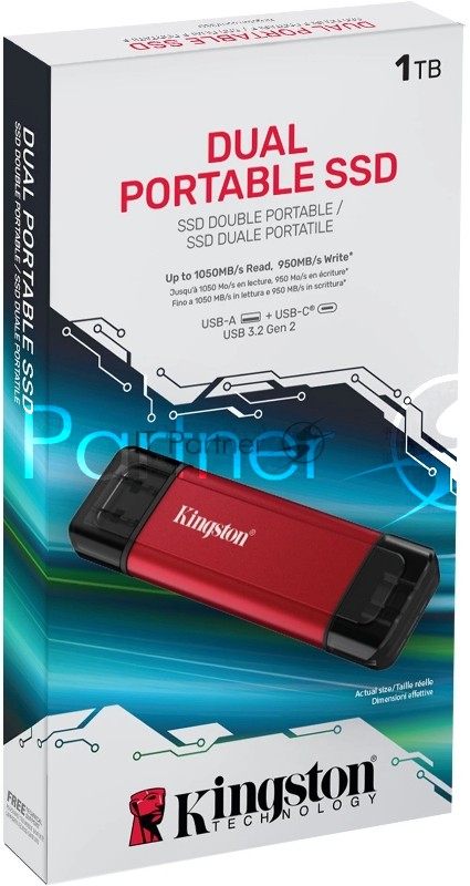 Накопитель SSD Kingston USB3.2 Gen2 1TB SPSD/1TB серебристый