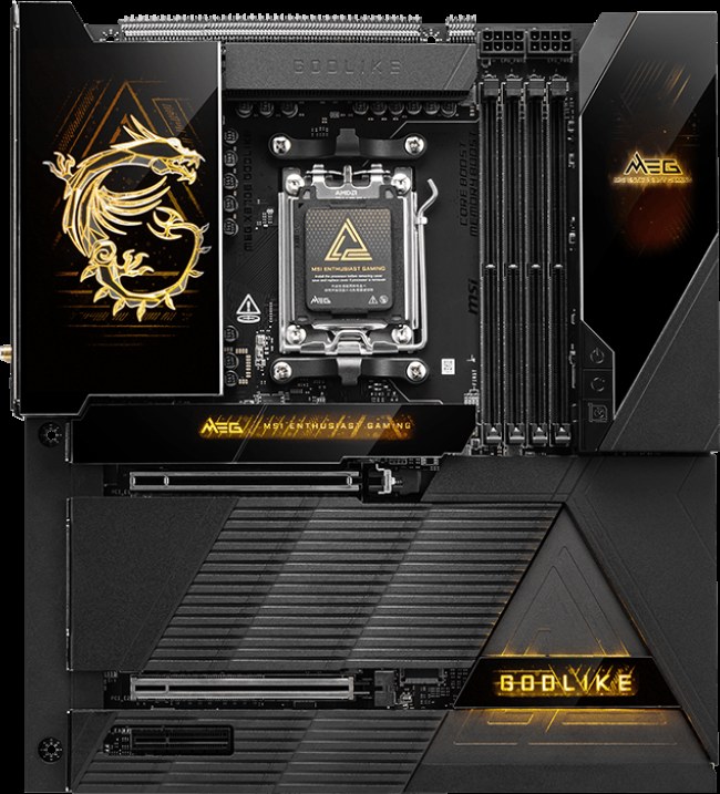 Материнская плата MSI MEG X870E GODLIKE MAX, AM5, AMD X870E, 4xDDR5, 4xSATA 6Gb/s, 5xM.2 (PCIe 5.0/4.0), 2xPCIe 5.0 x16, 1xPCIe 4.0 x4, 2xUSB4 40Gbps Type-C, 5xUSB 3.2 Gen2 Type-C, 8xUSB 3.2 Gen2 Type-A, 2x3.5 мм, 7.1, E-ATX
