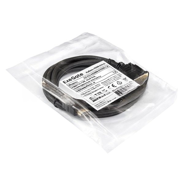 Кабель HDMI-DVI-D ExeGate EX-CC-HDMIM-DVI2M-1.8 (19M/(24+1)M, dual link, 1,8м, позолоченные контакты)