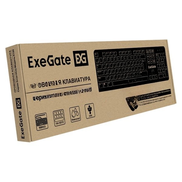 Клавиатура ExeGate SmartKey K120 (USB, полноразмерная, влагозащищенная, 104кл., Enter большой, длина кабеля 1,5м, черная, RTL)