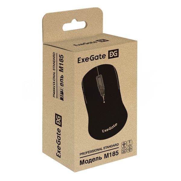Беспроводная мышь ExeGate Professional Standard M185 (радиоканал 2,4 ГГц, USB, оптическая, 1200dpi, 3D, 3 кнопки (включая колесо прокрутки), черная, RTL)