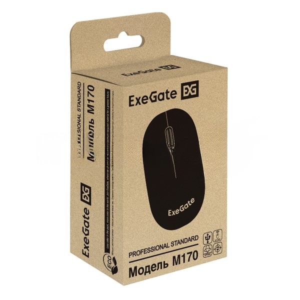 Беспроводная мышь ExeGate Professional Standard M170 (радиоканал 2,4 ГГц, USB, оптическая, 1200dpi, 3D, 3 кнопки (включая колесо прокрутки), черная, RTL)