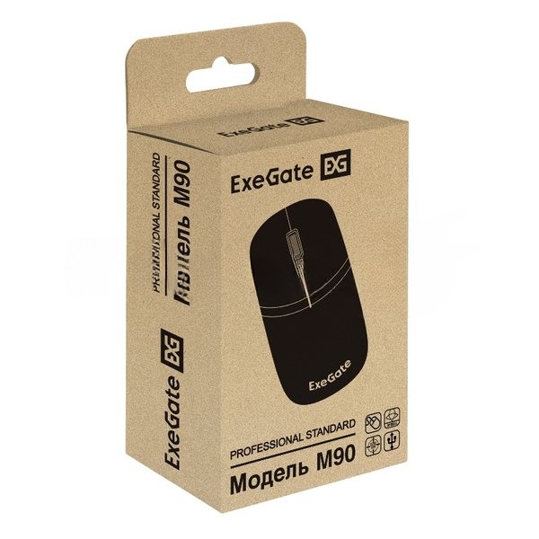 Мышь ExeGate Professional Standard M90 (USB, оптическая, 1200dpi, 4D, 4 кнопки (включая колесо прокрутки), длина кабеля 1,8м, черная, подсветка, RTL)