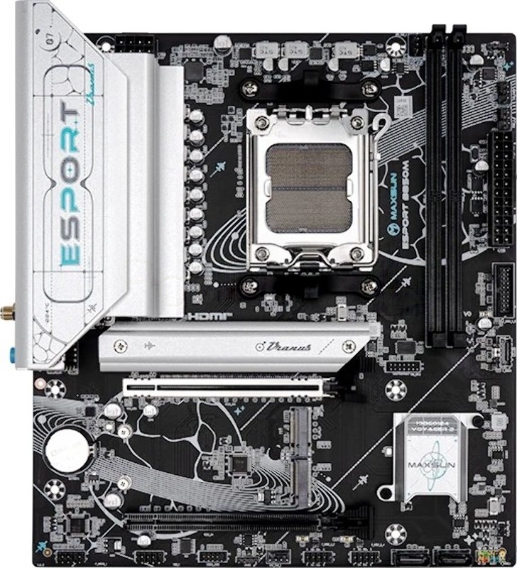 Материнская плата MAXSUN MS-eSport B850M WIFI6E, AM5, AMD B850, 2xDDR5, 2xSATA 6Gb/s, 3xM.2 PCIe, 1xPCIe 5.0 x16, 1xPCIe 4.0 x4, 1xHDMI, 1x1Gb LAN, 1xUSB 3.2 Gen1 Type-C, 2xUSB 3.2 Gen1 Type-A, 4xUSB 2.0, 3x3.5 мм, 7.1, microATX