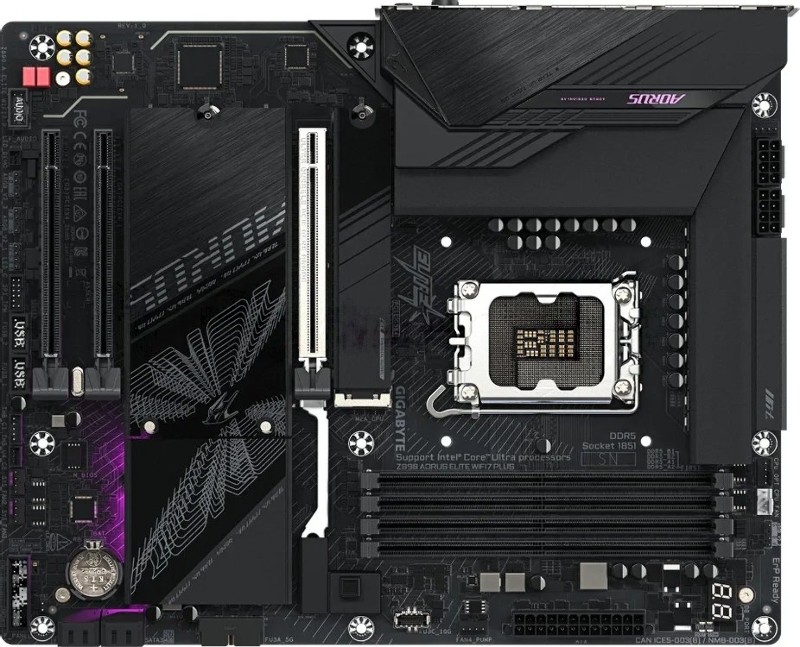 Материнская плата Gigabyte Z890 AORUS ELITE WIFI7 PLUS, LGA1851, Intel Z890, 4xDDR5, 4xSATA, 1xPCIe 5.0 x16, 2xPCIe 4.0 x4, 1xDisplayPort, 1xUSB4 Type-C, 1x 5Gb LAN, 2xUSB 3.2 Gen 2, 3xUSB 3.2 Gen 1, 4xUSB 2.0, 2x3.5 мм, 7.1, ATX