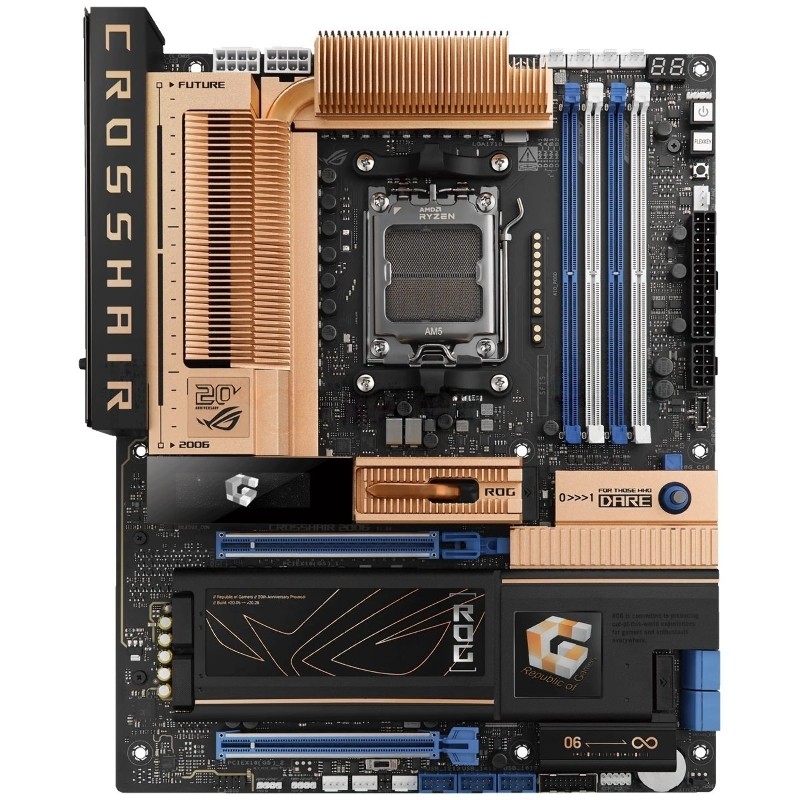 Материнская плата ASUS ROG CROSSHAIR 2006, AM5, AMD X870E, 4xDDR5, 4xSATA 6Gb/s, 5xM.2, 2xPCIe 5.0 x16, 1xHDMI, 1x 10Gb LAN + 1x 5Gb LAN, 2xUSB4 Type-C + 6xUSB 3.2 Gen2 Type-A + 3xUSB 3.2 Gen2 Type-C, 2x3.5 мм, 7.1, ATX