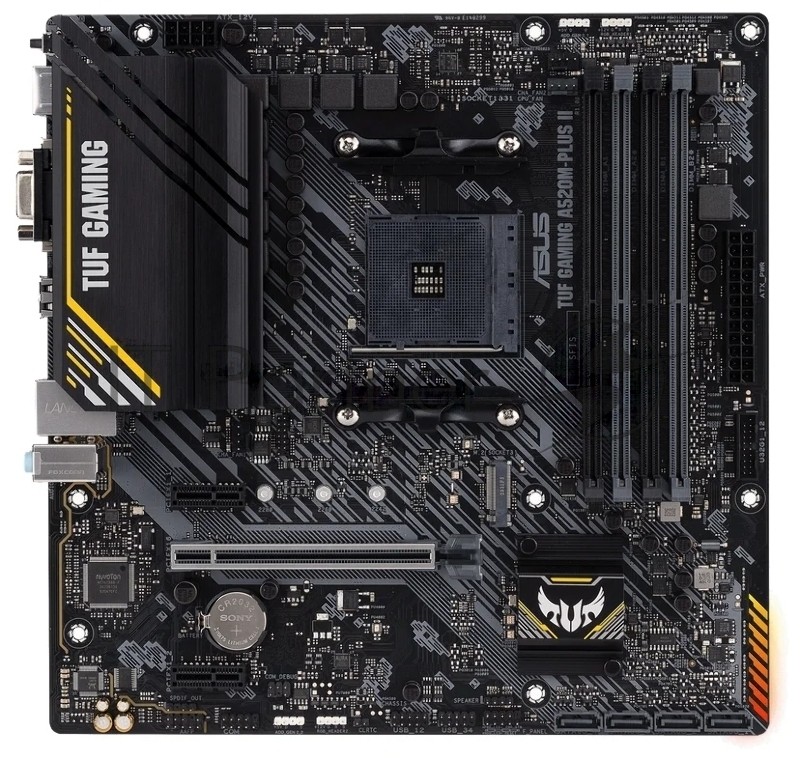 Материнская плата Asus TUF GAMING A520M-PLUS II , AM4, AMD A520, 4xDDR4, 4xSATA, 2xM.2, 1xPCIe 3.0 x16, 2xPCIe 3.0 x1, 1xVGA, 1xDVI, 1xHDMI, 1x1Gb LAN, 1xUSB-A 10Gbps, 4xUSB-A 5Gbps, 2xUSB-A 2.0, 3x3.5 мм, 7.1, mATX