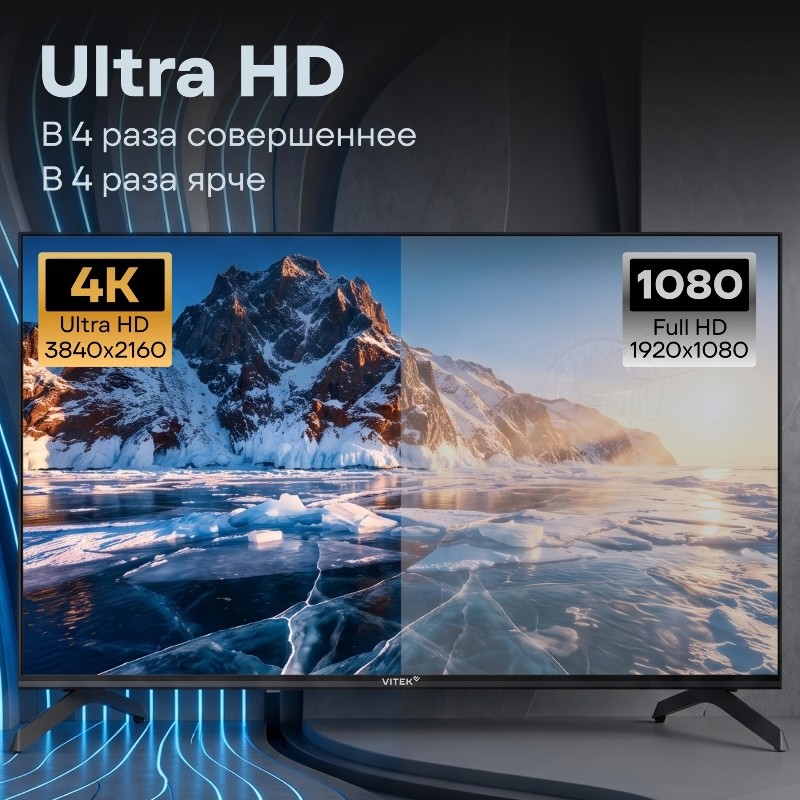 Телевизор Vitek 50" VT-50UBS410 черный DLED UHD 60Hz Smart TV Google TV 2GB/16GB