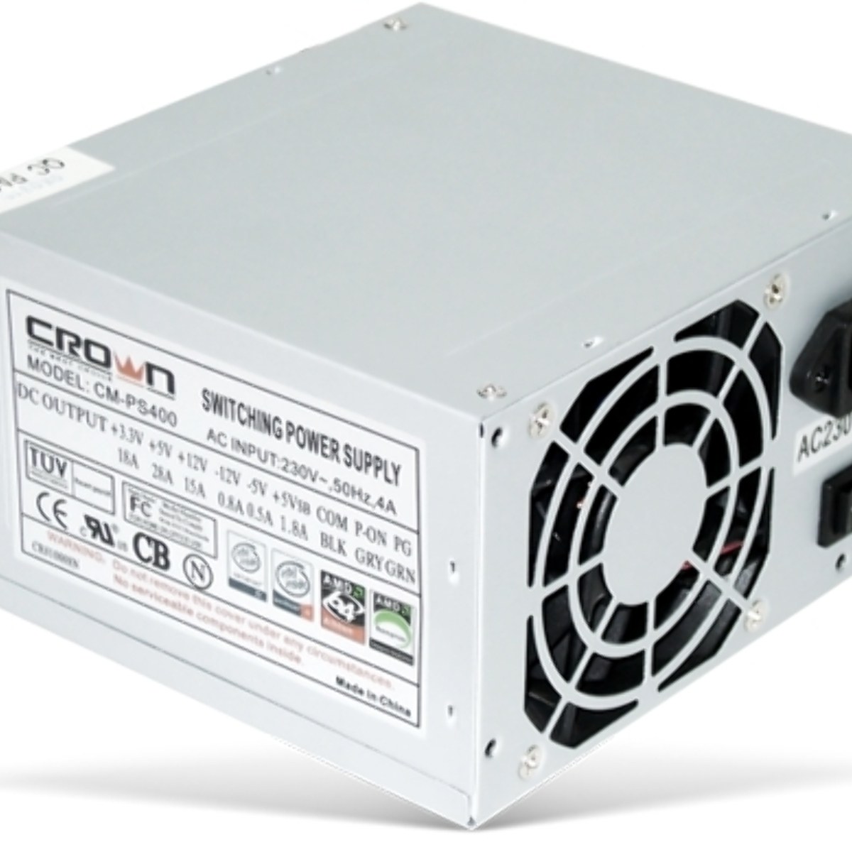 Блок питания CROWN CM-PS400W (20+4in, 80мм FAN, SATA*2, PATA(big Molex)*4, FDD*1, 4+4pin, Lines 1x12V OEM)