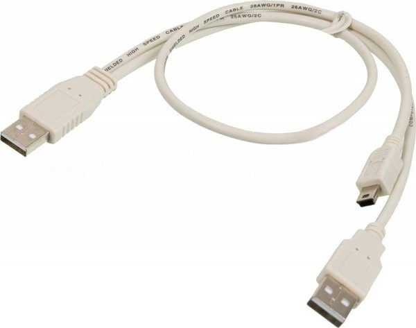 Kабель USB2.0 Ningbo mini (5pin)-A 0,5m +доп.питание A(0.3m)