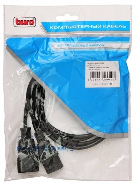 Кабель-удлинитель Buro AN23-1008 IEC C13 IEC C14 1.8м черный