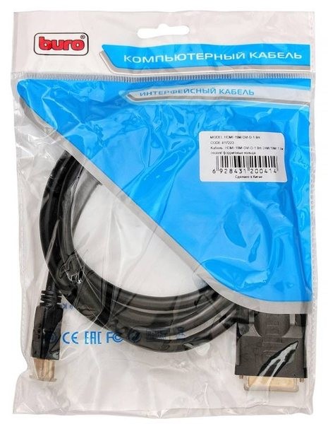 Кабель DVI Buro HDMI19 (m)/DVI-D(m) 1.8м феррит.кольца позолоченные контакты