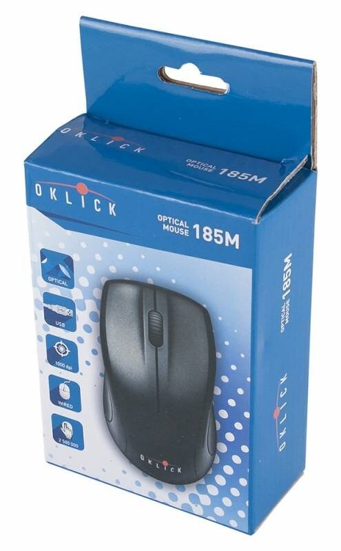 Мышь проводная Oklick 185M черный, 1200 dpi, USB, кнопки - 3