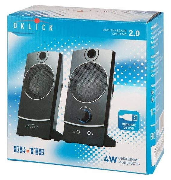 Акустическая система Oklick OK-118 2.0 черный 4Вт
