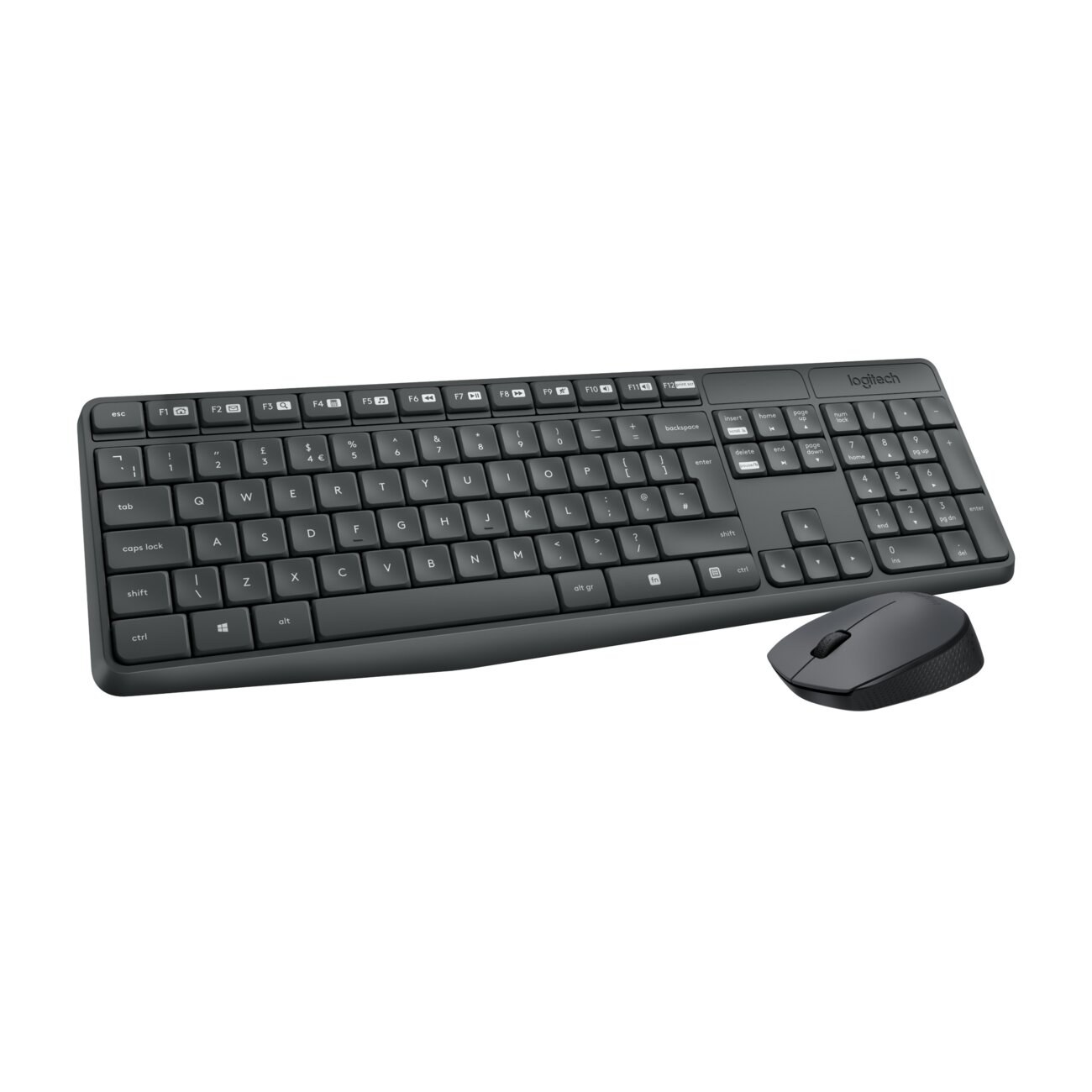Комплект клавиатура+мышь Logitech MK235 беспроводной, USB, 1000 DPI, серый (заводская гравировка)