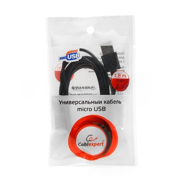 Кабель USB2.0 Pro Cablexpert CC-mUSB2-AMBM-6, AM/microBM 5P, 1.8м, экран, черный, пакет