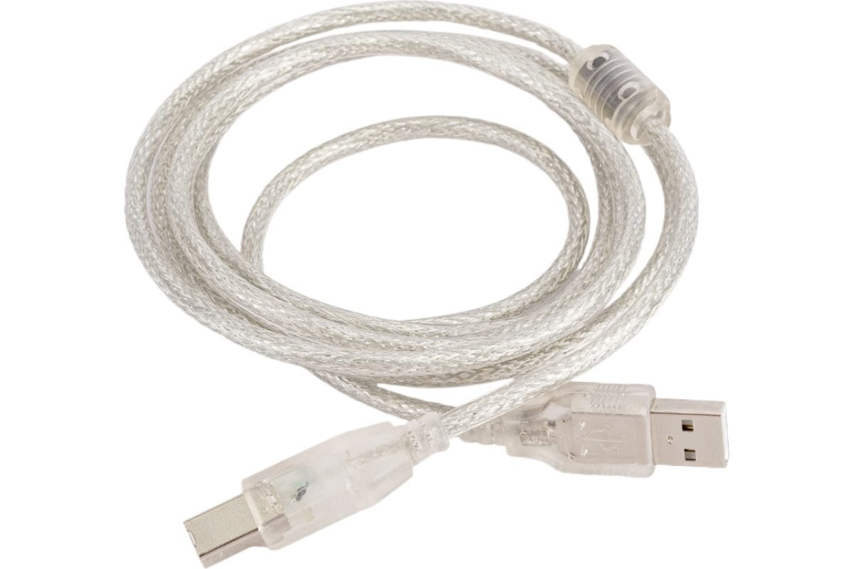 Кабель Cablexpert USB2.0 Pro, AM/BM, 2м, экран, 2 феррит.кольца, прозрачный (CCF-USB2-AMBM-TR-2M)