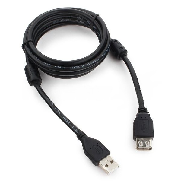 Кабель Cablexpert USB2.0 Pro CCF2-USB2-AMAF-6, AM/AF, 1.8м, экран, 2феррит.кольца, черный, пакет