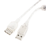 Кабель-удлинитель USB2.0 Pro Cablexpert CCF-USB2-AMAF-TR-15, AM/AF, 4,5м, экран, 2феррит.кольца, прозрачный, пакет