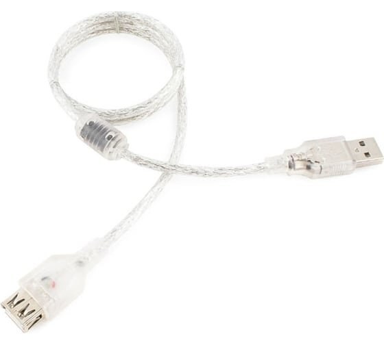 Кабель-удлинитель USB2.0 Pro Cablexpert CCF-USB2-AMAF-TR-0.75M, AM/AF, 0,75м, экран, 2феррит.кольца, прозрачный, пакет