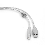 Кабель USB2.0 Pro Cablexpert CCF-USB2-AMBM-TR-10, AM/BM, 3м, экран, феррит.кольца, прозрачный, пакет