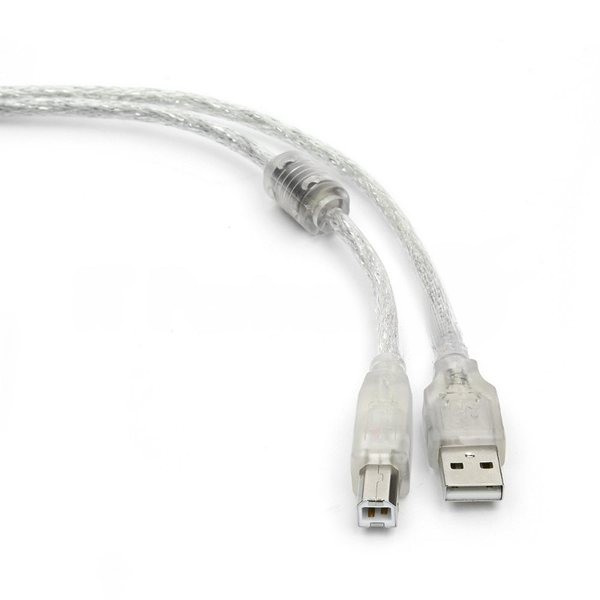 Кабель USB2.0 Pro Cablexpert CCF-USB2-AMBM-TR-6, AM/BM, 1,8м, экран, феррит.кольца, прозрачный, пакет