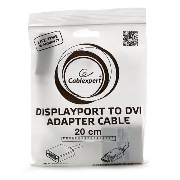 Переходник DisplayPort - DVI Cablexpert A-DPM-DVIF-002-W, 20M/19F, белый, пакет