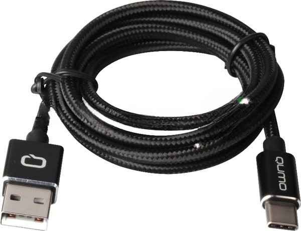 Кабель Qumo Type-С кабель, 1м, USB 2.0, 5В, 2А, 10Вт, PVC оплетка, PVC molded коннектор, черный