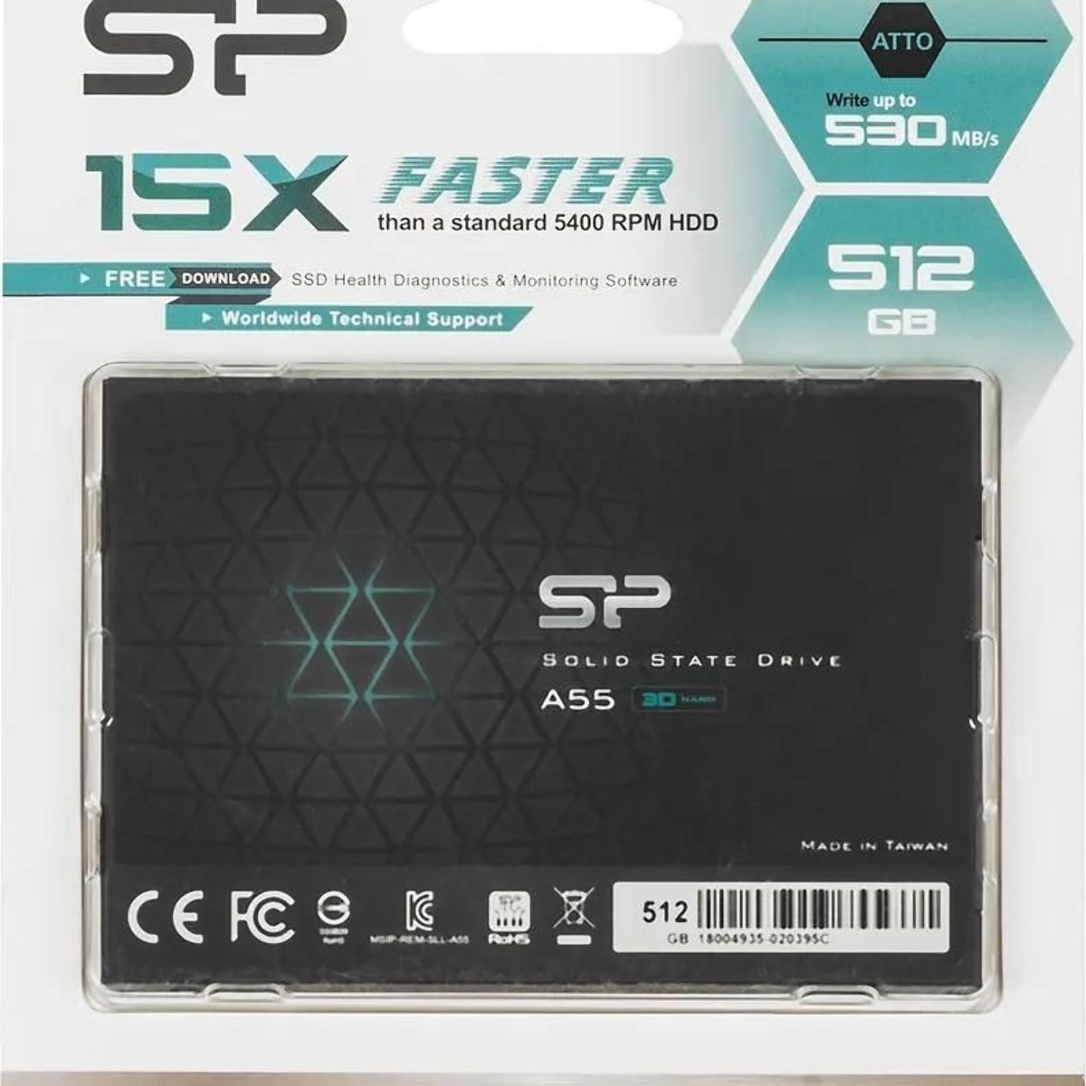 Накопитель SSD Silicon Power Ace A55, 512Gb, SATA III, 2.5", R/W 560/530