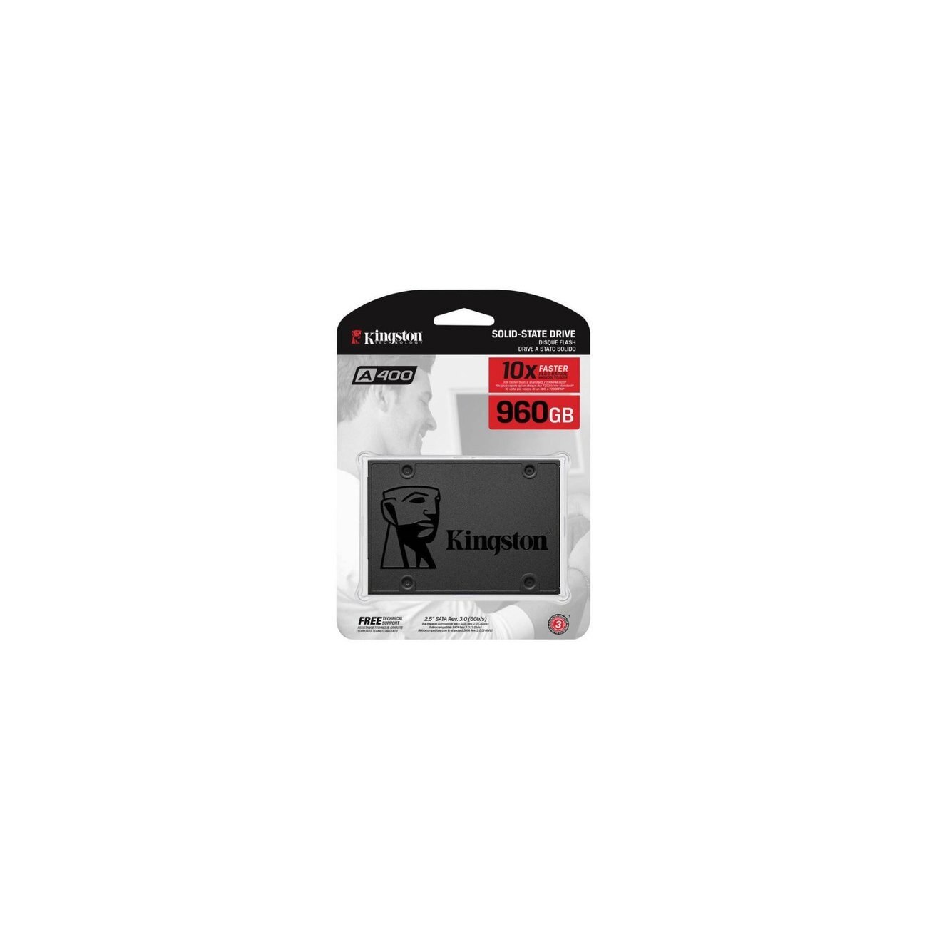 Накопитель SSD Kingston A400, 960Gb, SATA III, 2.5", R/W 500/450