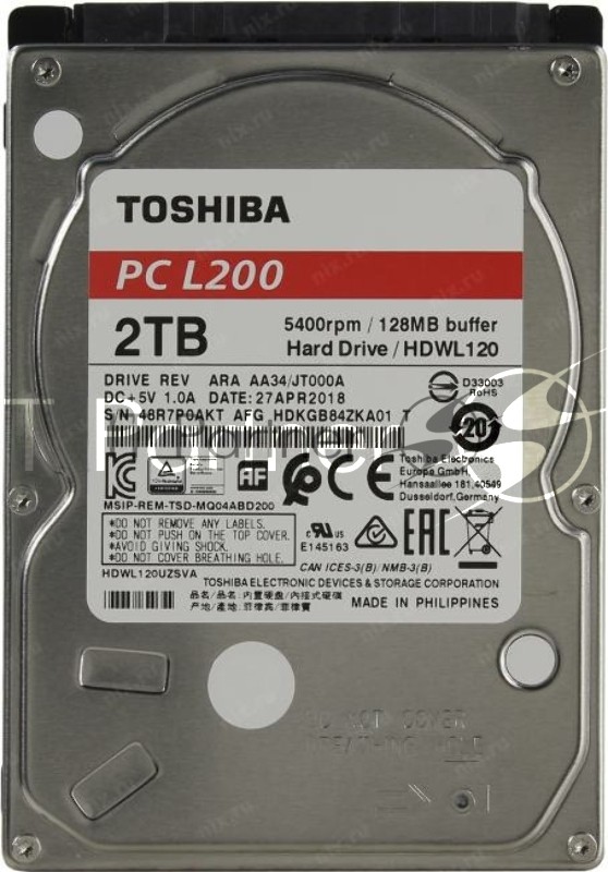 Жесткий диск HDD Toshiba L200 2Tb 5400rpm SATA-III 128Mb 2.5"