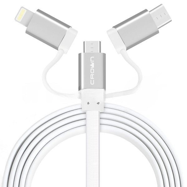 Кабель Crown USB - microUSB/USB Type-C/Lightning CMCU-3182 белый