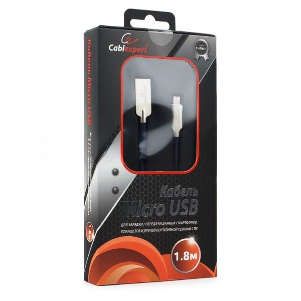 Кабель USB2.0 Cablexpert CC-P-mUSB02Bl-1.8M, AM/microB, серия Platinum, длина 1.8м, синий, блистер