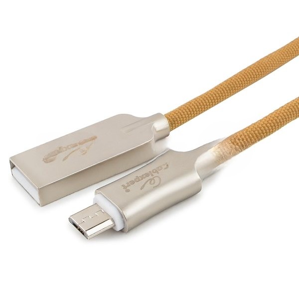 Кабель USB2.0 Cablexpert CC-P-mUSB02Gd-1.8M, AM/microB, серия Platinum, длина 1.8м, золотой, блистер
