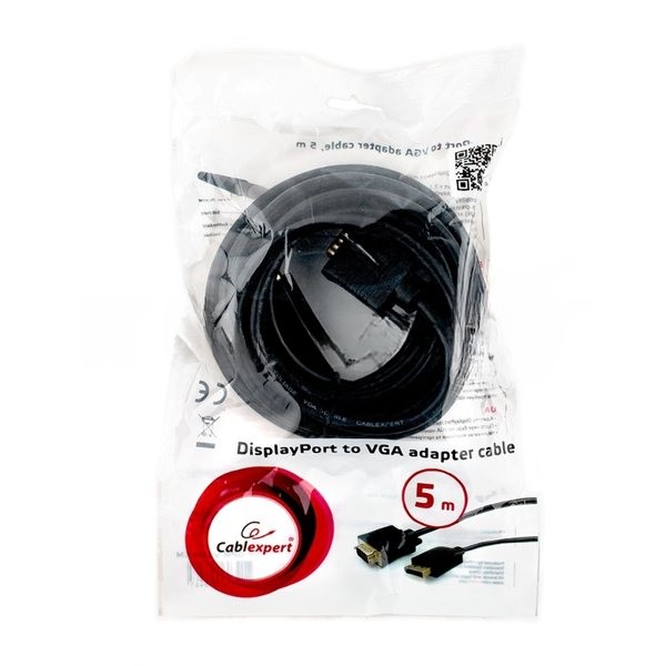 Кабель DisplayPort->VGA Cablexpert CCP-DPM-VGAM-5M, 5м, 20M/15M, черный, экран, пакет