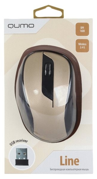 Мышь беспроводная Qumo Office Line M64 золотистый, 1600 dpi, радиоканал, USB, кнопки - 6