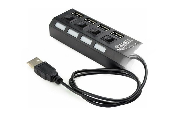 USB-концентратор Gembird UHB-243-AD, USB 2.0, USB 4 порта с подсветкой и выключателем, USB