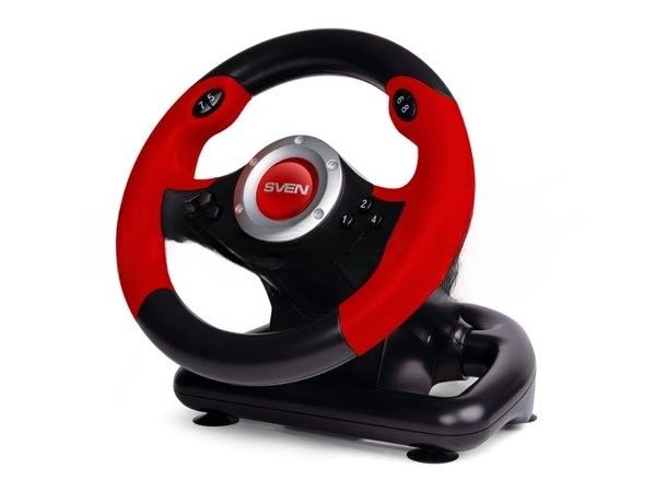 Руль SVEN GC-W300 (педали, вибро, лепестки, D-pad, 10 кл, резин. вставки, PC, цифр. и аналог.