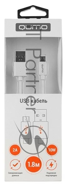 Кабель Qumo, USB-Micro USB, 1.8м, 5В, 2А, 10Вт, опл. PVC, кон. PVC, круглый, белый