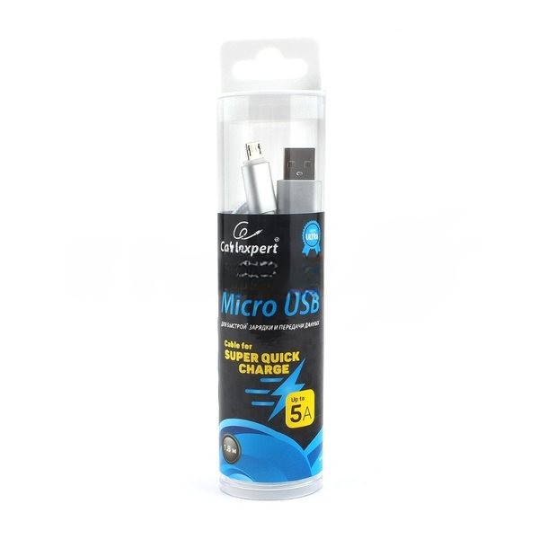 Кабель USB2.0 Cablexpert CC-U-mUSB02S-1.8M, AM/microB, серия Ultra, длина 1.8м, серебристый, блистер
