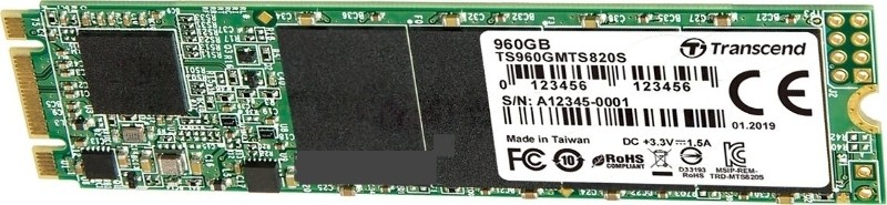 Накопитель SSD M.2 Transcend 960Gb MTS820 (SATA3, up to 560/520MBs, 75000 IOPs, 3D TLC, 22х80мм)